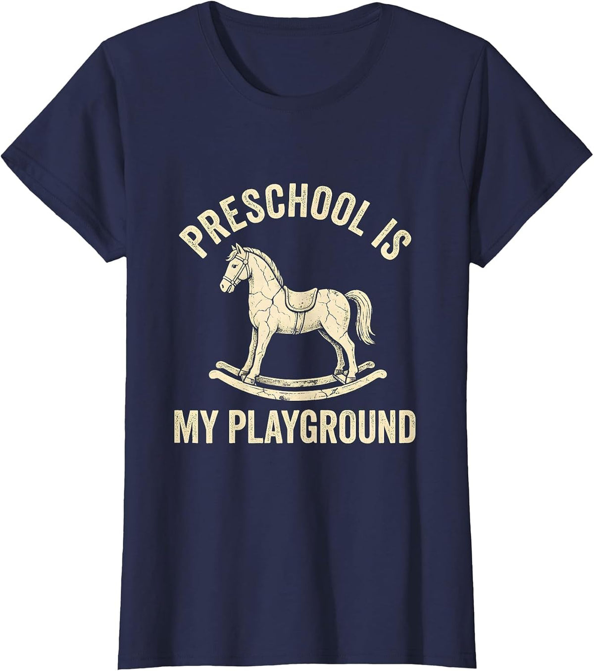 Women's Preschool Is My Playground Teacher Design T-Shirt - Navy Blue