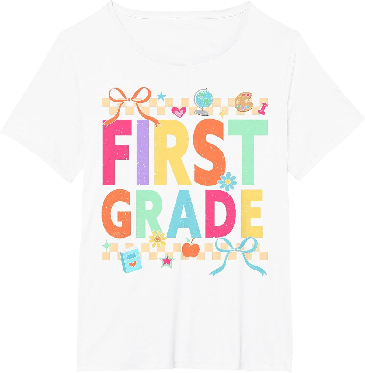 Retro First Grade Back to School 1st Grade Teacher Girl Boy T-Shirt - White