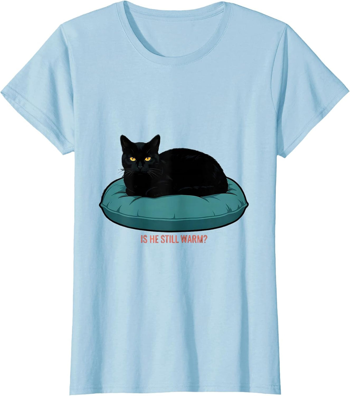 Women's Is He Still Warm Dark Humor Gothic Cat Lover Gift T-Shirt - Baby Blue