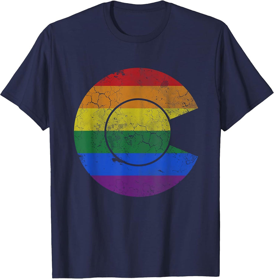 Colorado LGBTQ+ Rainbow Flag Gay Lesbian Bi Trans Queer T-Shirt - Navy Blue