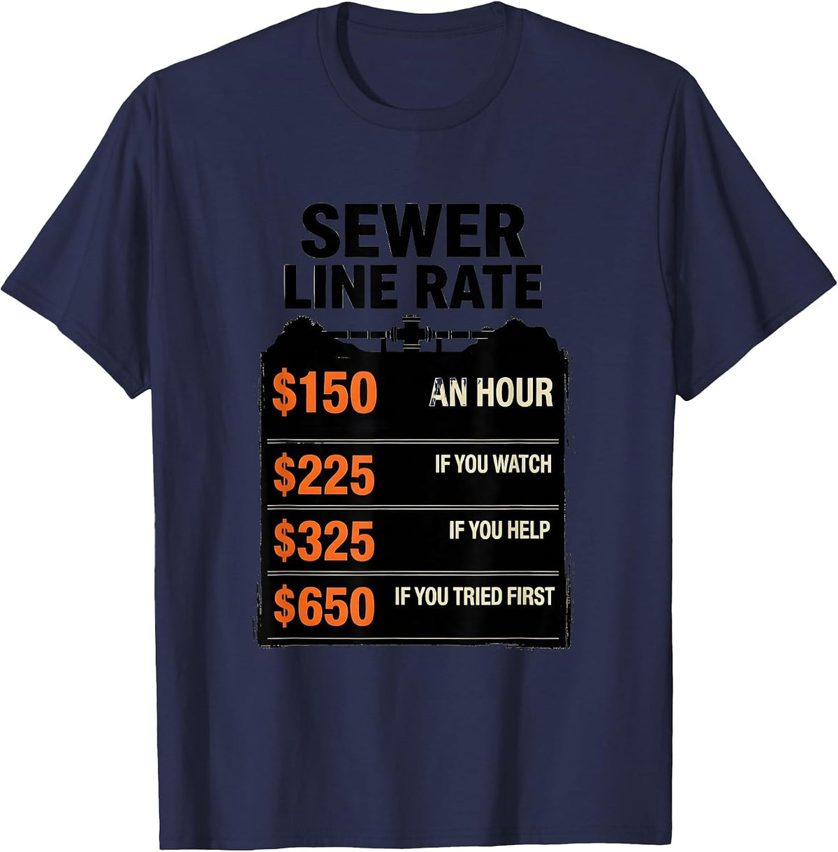 Plumber Hourly Rate Funny Plumbing Trade Gift T-Shirt - Navy Blue