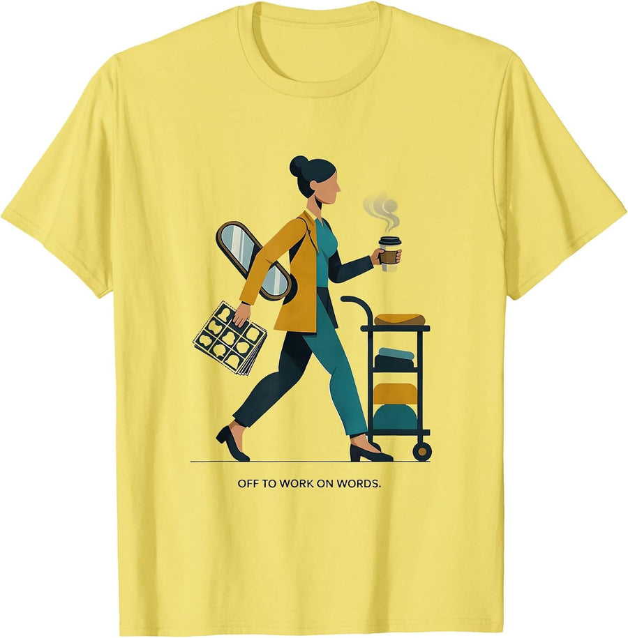 Men's Off To Work On Words Midcentury Modern Therapy Humor T-Shirt - Lemon Yellow