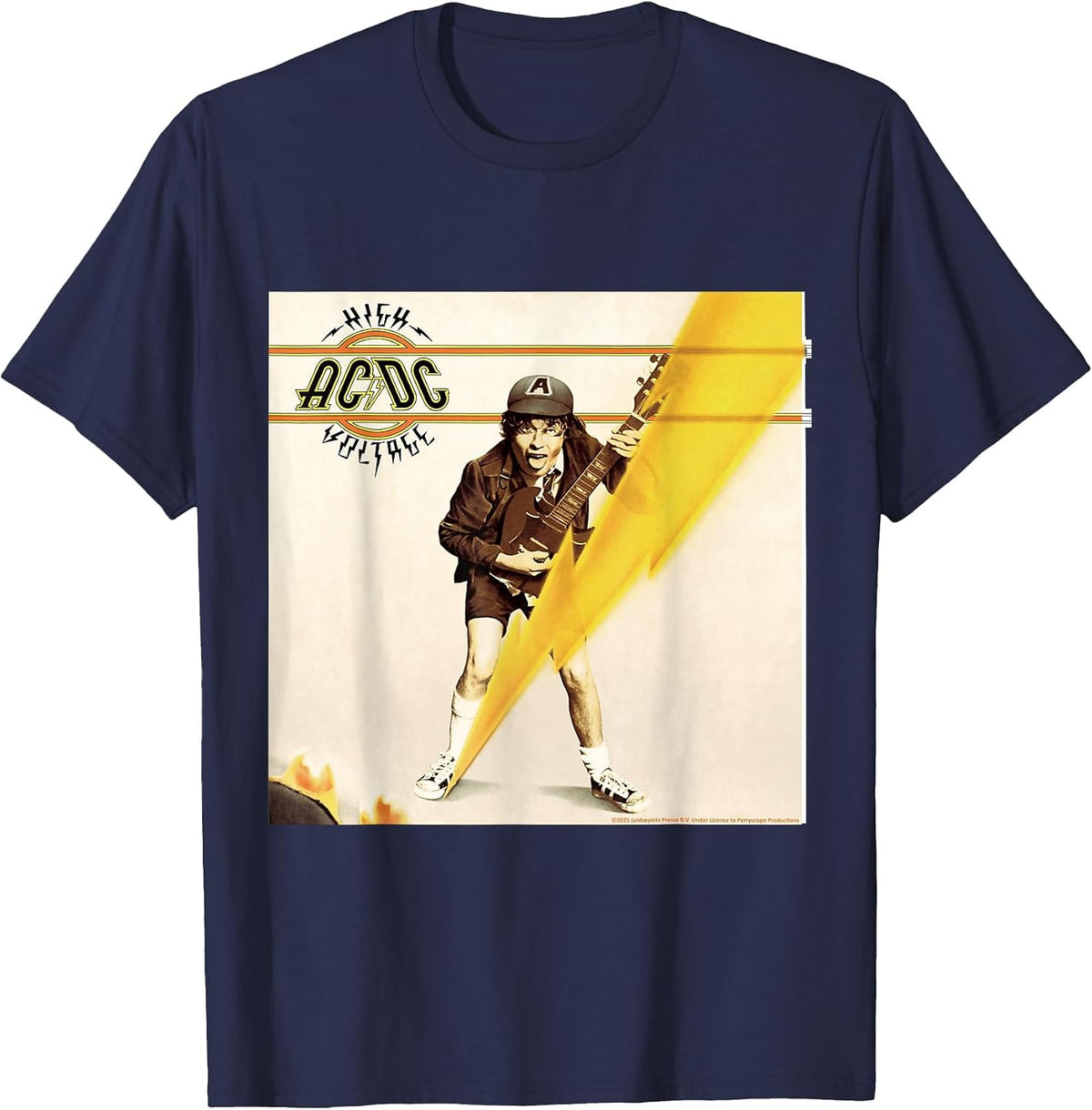 High Voltage AC/DC Music Band Iconic Image T-Shirt - Navy Blue
