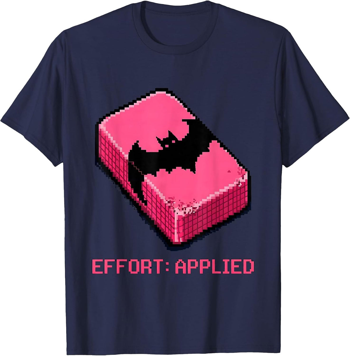 Effort: Applied Pixel Art Pink Eraser Halloween Teacher T-Shirt - Navy Blue