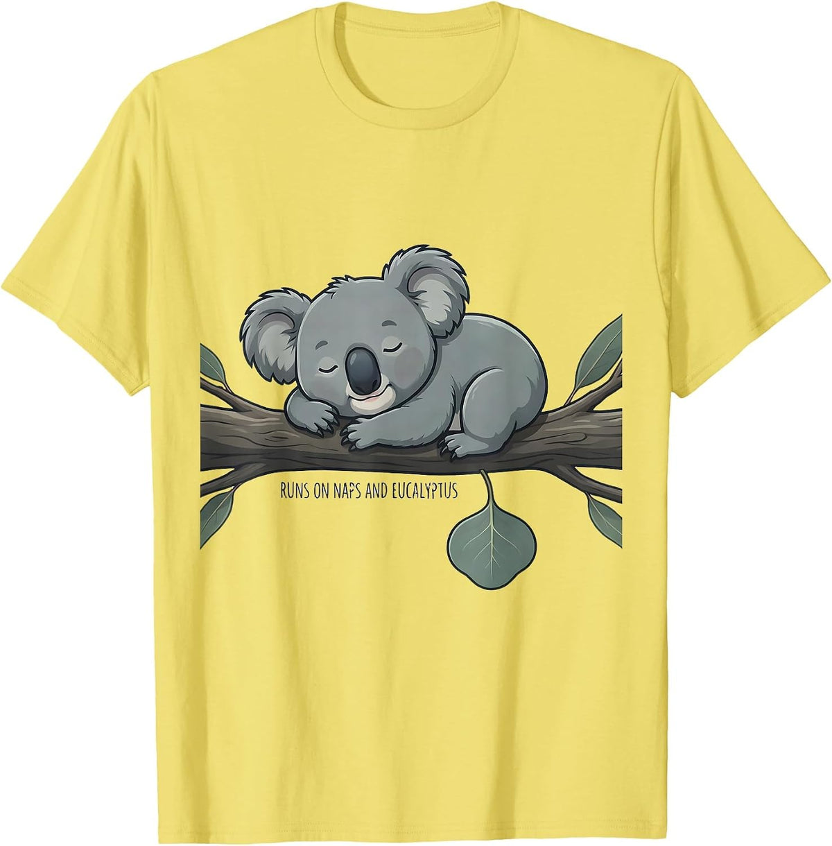 Men's Runs On Naps And Eucalyptus Funny Koala Lover Cute Animal T-Shirt - Lemon Yellow