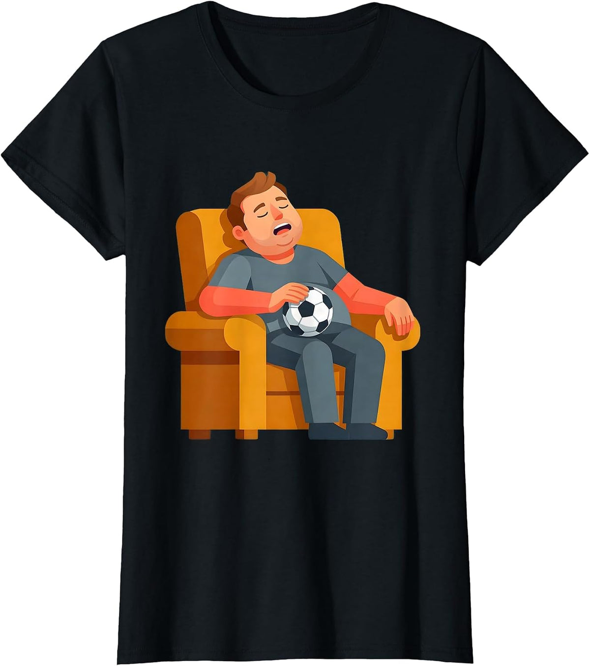 Women's Soccer Dad Napping With Ball Funny Illustration T-Shirt - Black