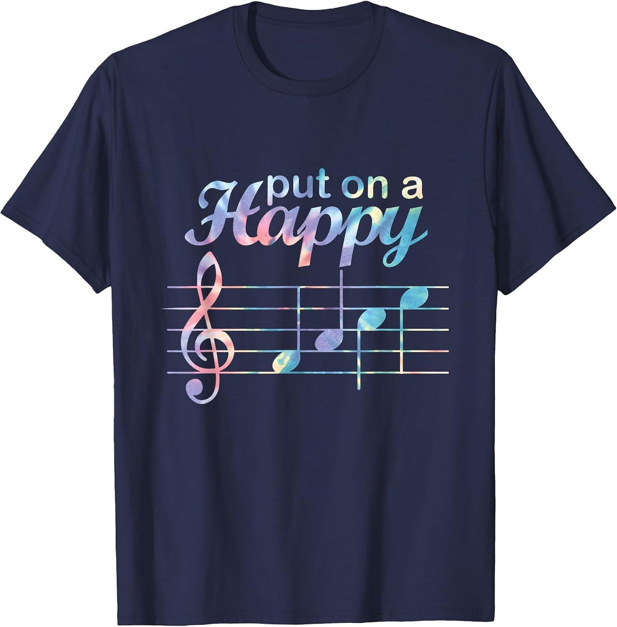 Put On A Happy Face Music Teacher Music Notes Treble Clef T-Shirt - Navy Blue