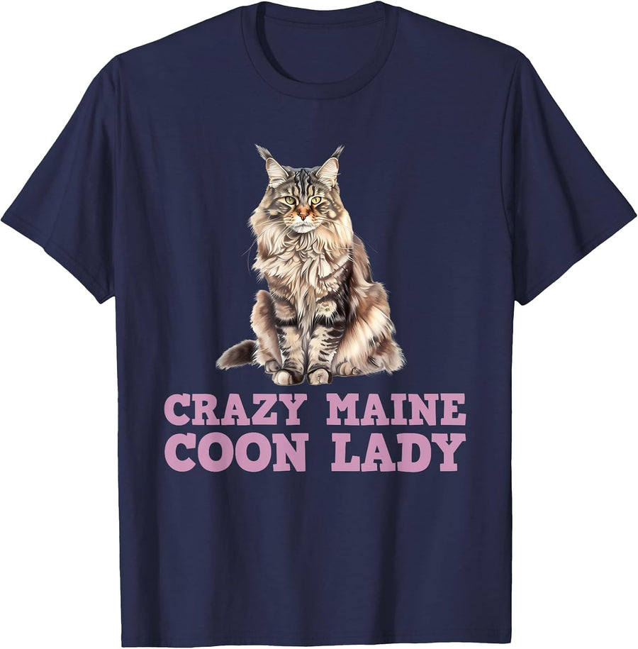 Maine Coon Mama Crazy Maine Coon Lady Funny Women T-Shirt - Navy Blue