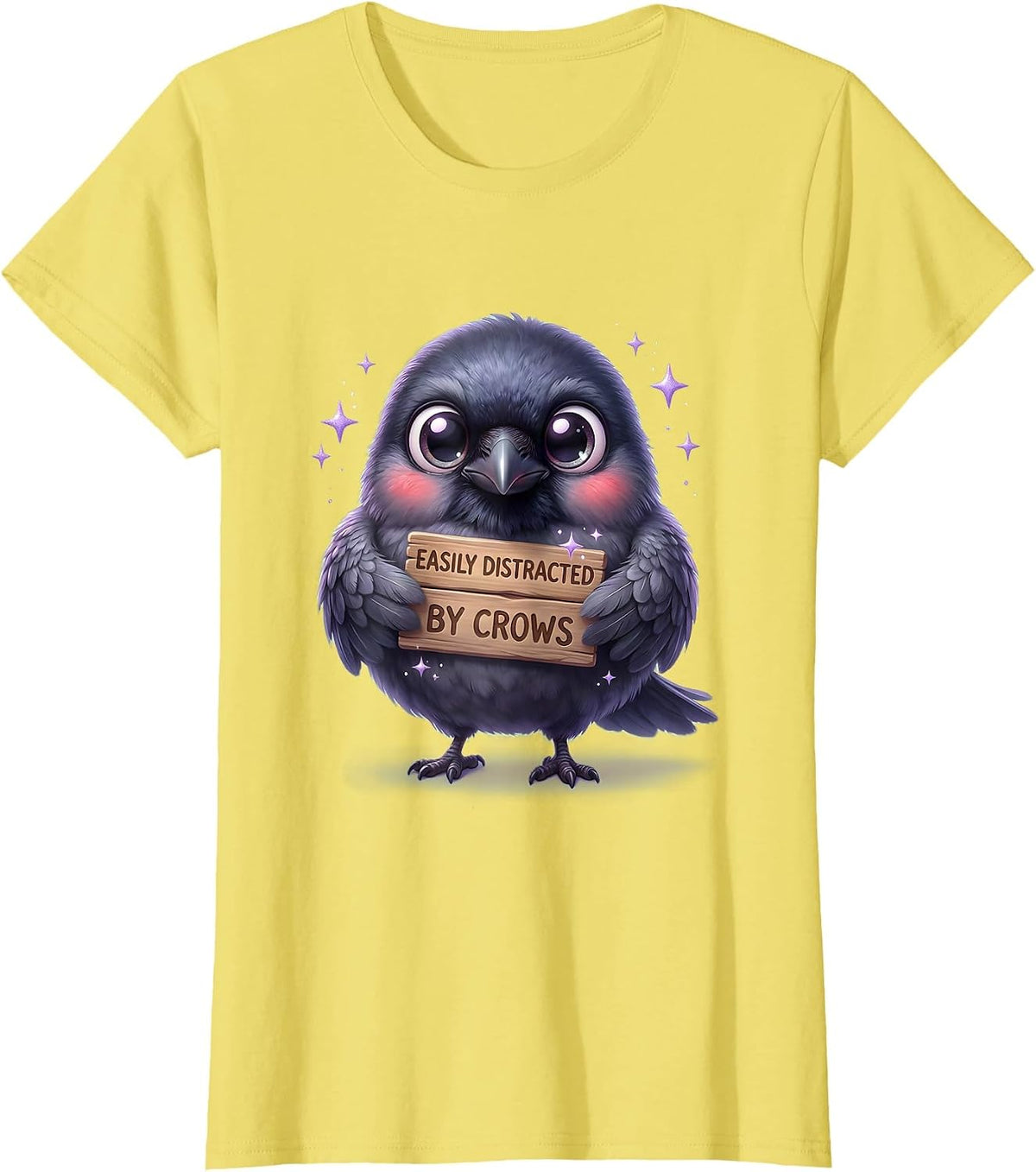 Easily Distracted By Crows Bird Lover Design T-Shirt - Lemon Yellow