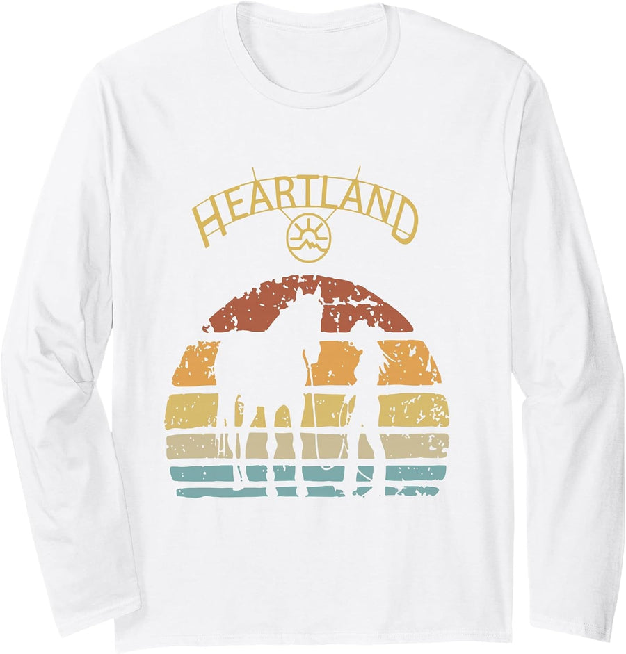 Heartland Retro Vintage Sunset Long Sleeve T-Shirt - Adult Unisex White