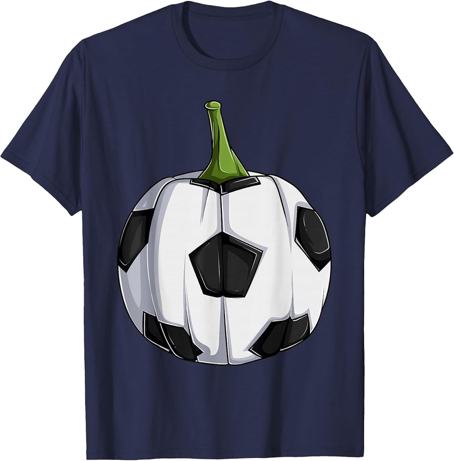 Soccerball Pumpkin T Shirt, Men Boys Halloween Soccer Lover T-Shirt - Navy Blue