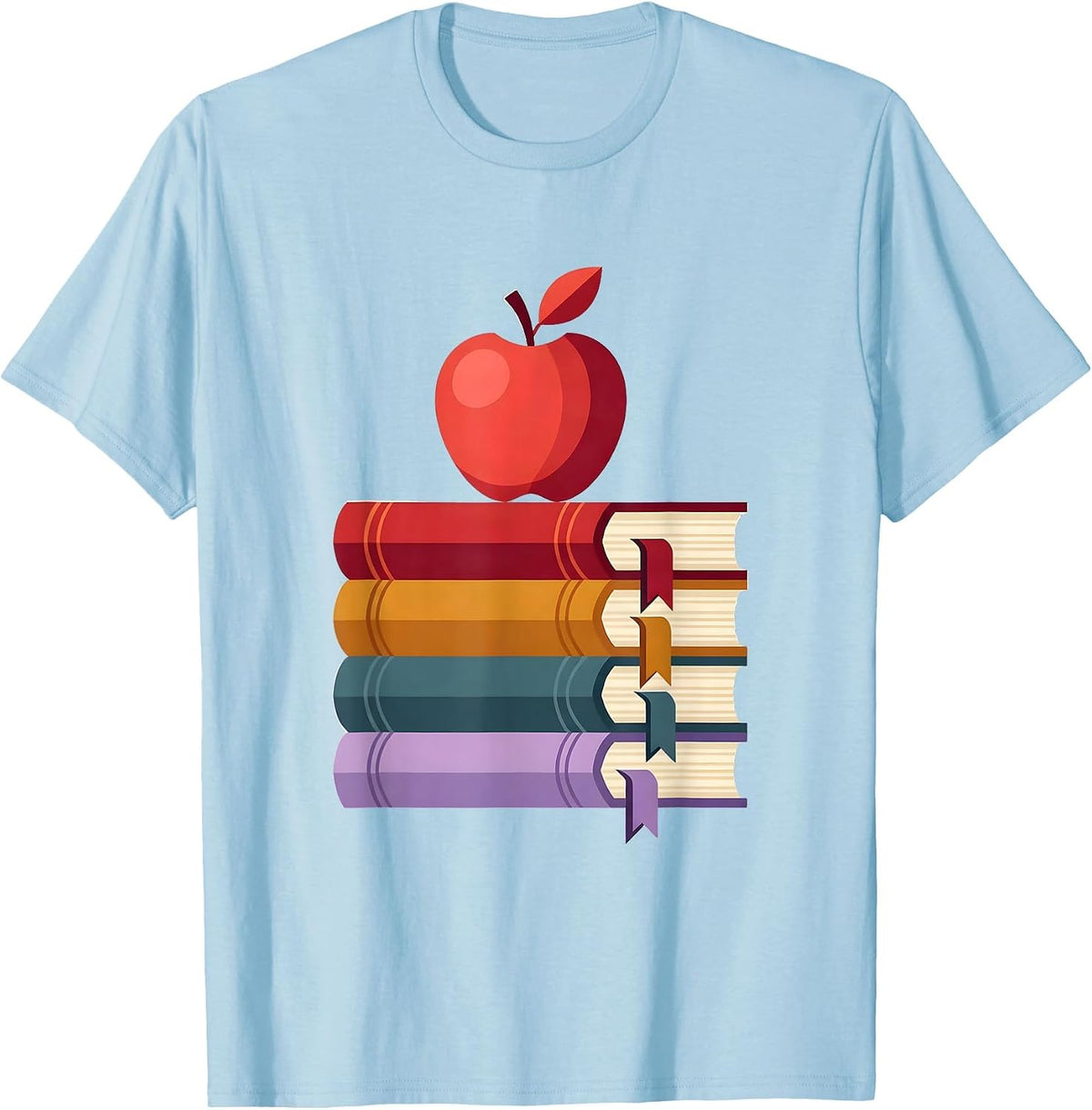 Men's English Teacher Classic Novels Stack with Apple T-Shirt - Baby Blue