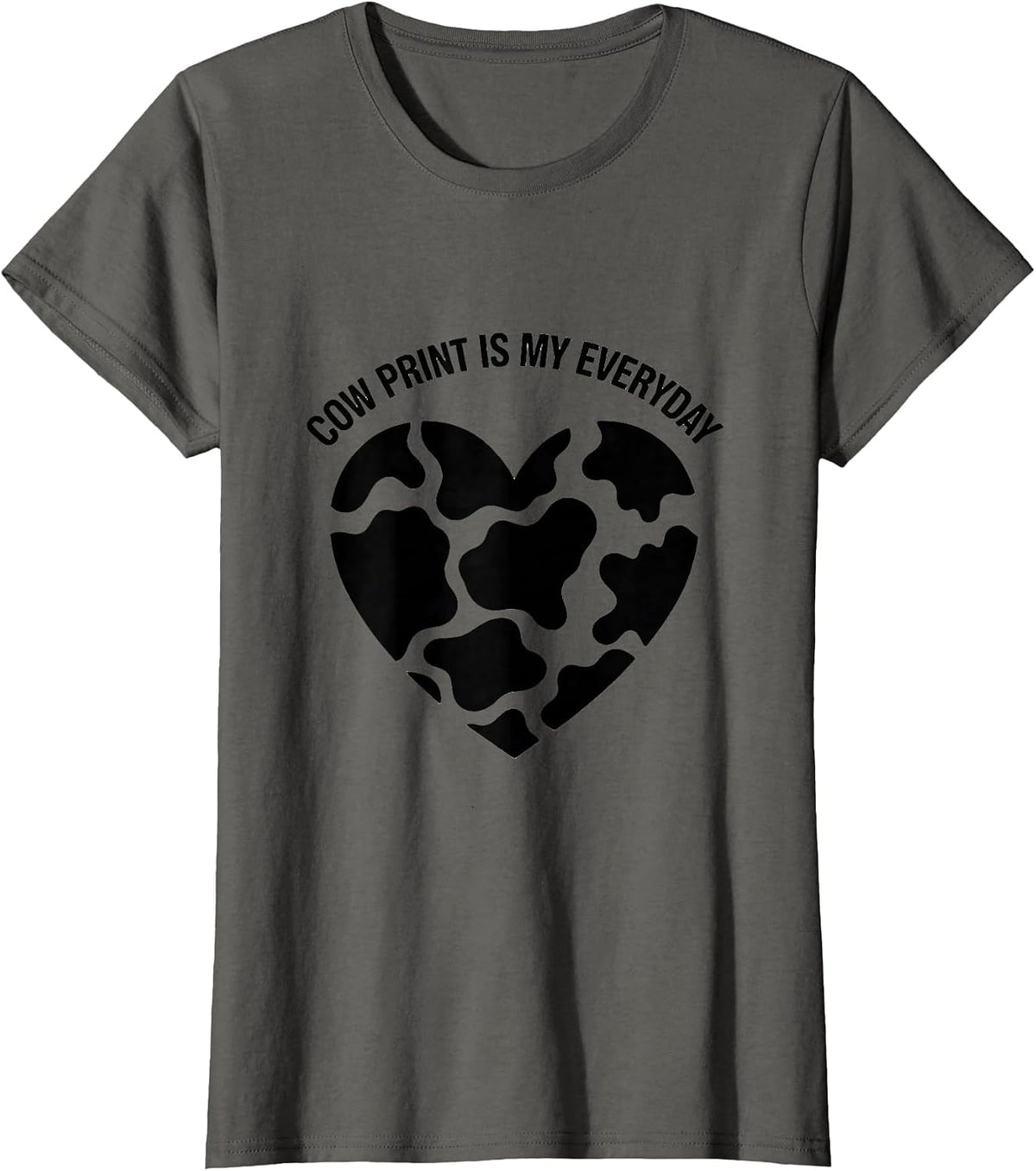 Women's Cow Print Is My Everyday Cute Cow Lover Heart Pattern T-Shirt - Asphalt Grey