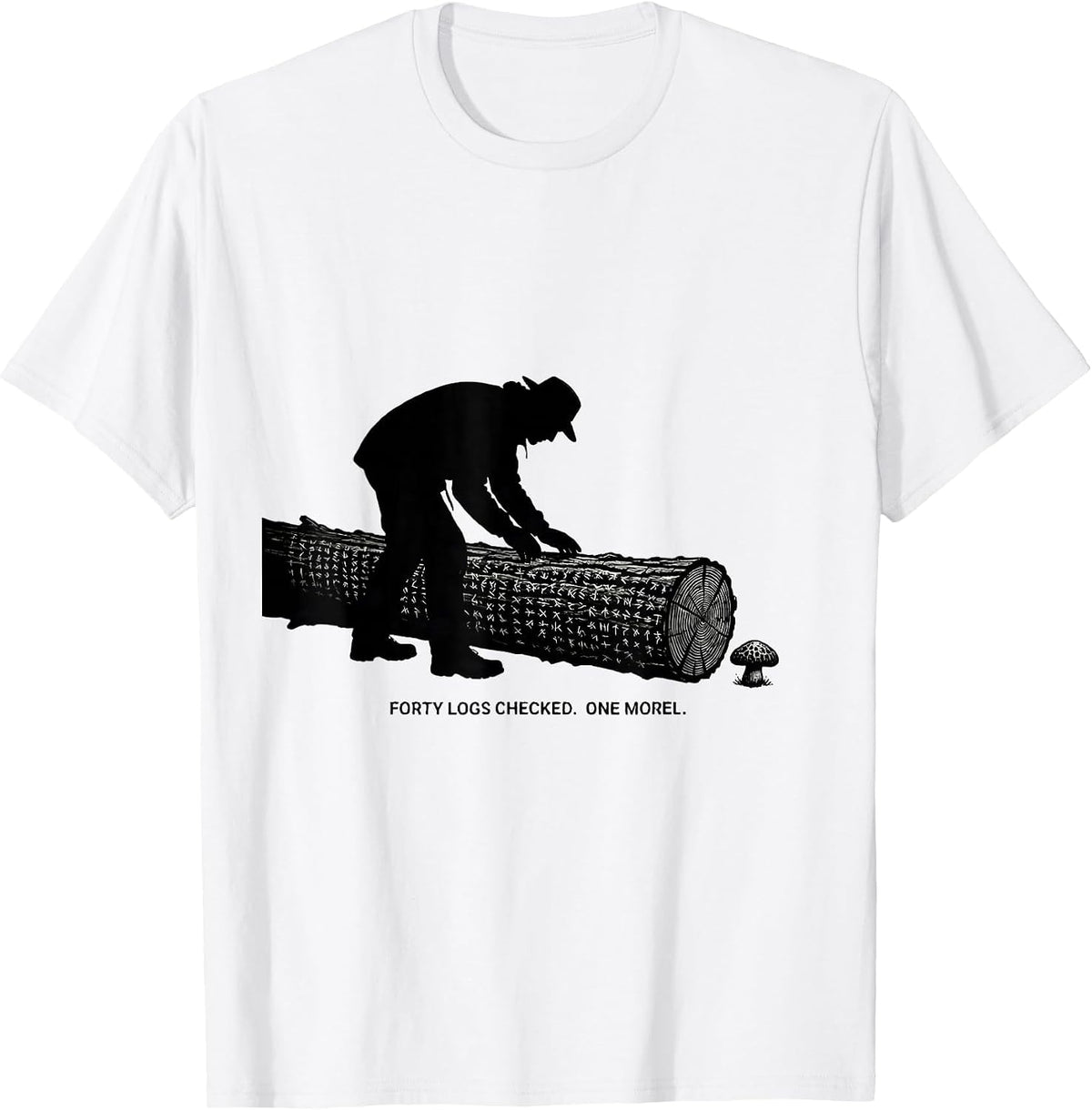 Men's Forty Logs Checked. One Morel. Funny Mushroom Forager Morel T-Shirt - White
