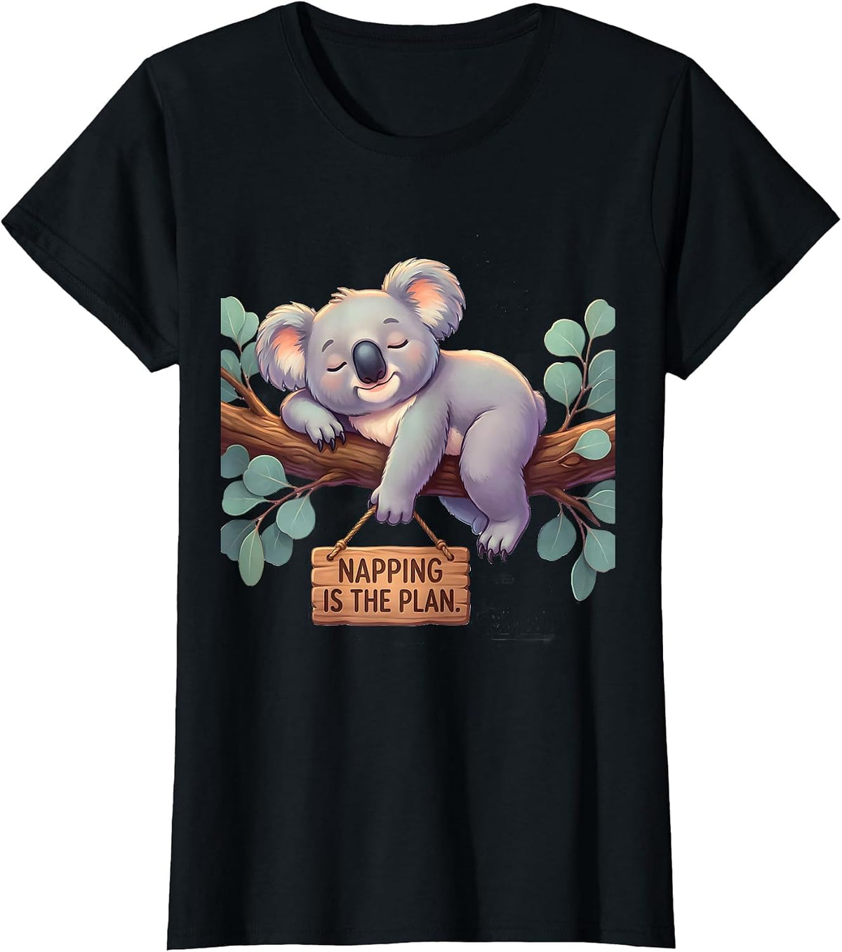 Napping Is The Plan Cute Kawaii Koala Animal Humor T-Shirt - Black