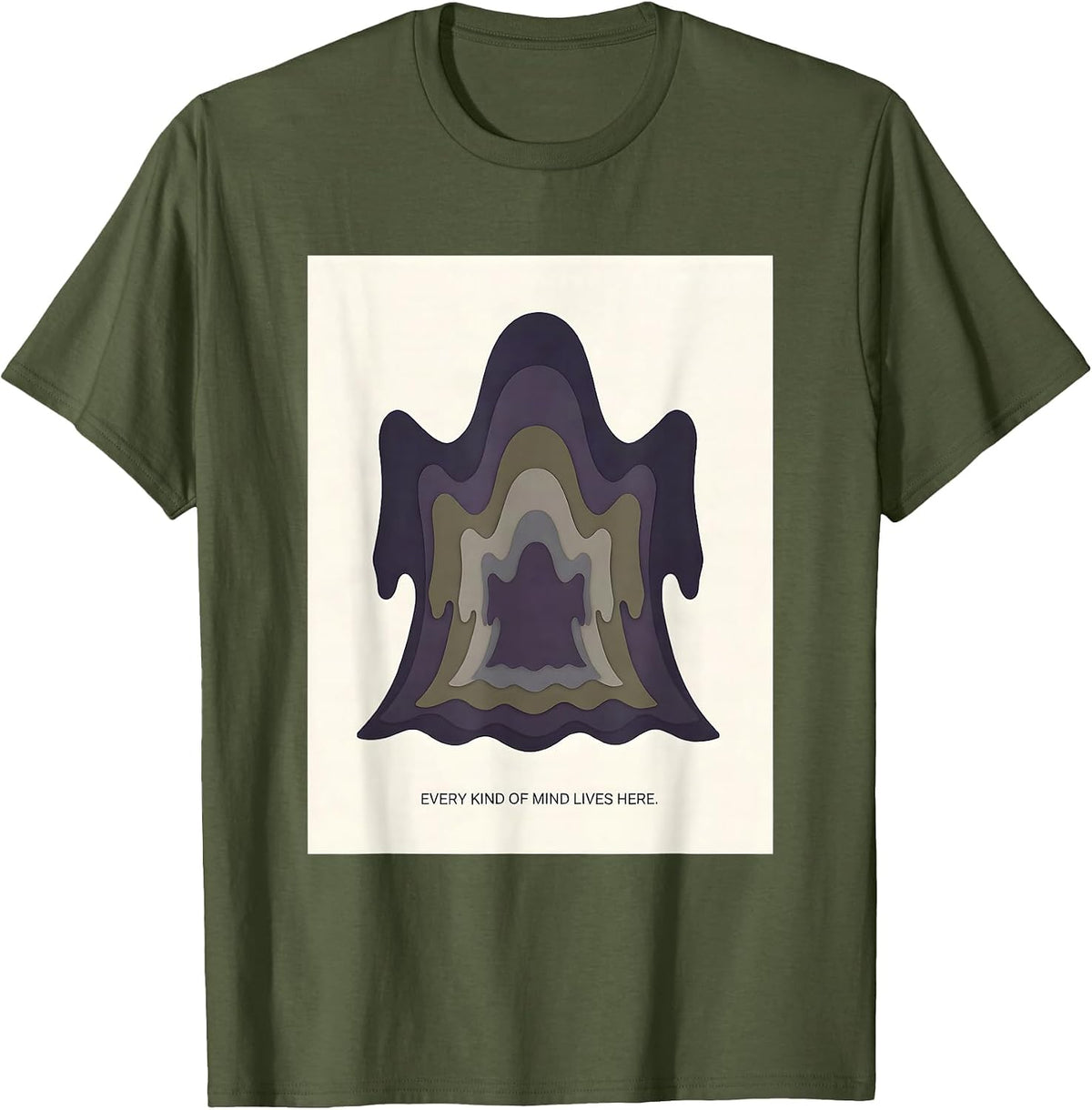 Every Kind Of Mind Lives Here Editorial Conceptual Halloween T-Shirt - Olive Green