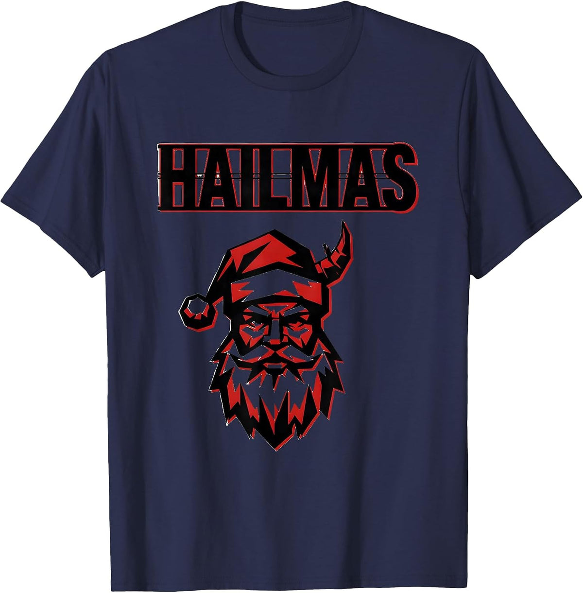Hailmas Stencil Graphic Heavy Metal Rock Fan Christmas T-Shirt - Navy Blue
