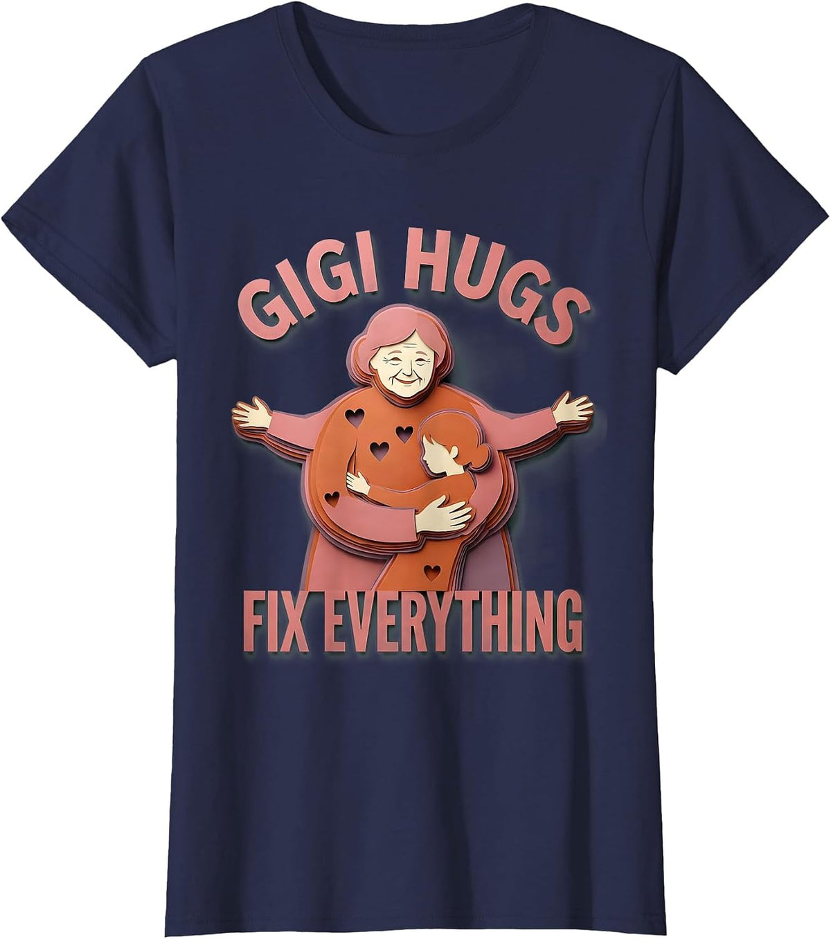 Women's Gigi Hugs Fix Everything Grandma Love Design T-Shirt - Navy Blue