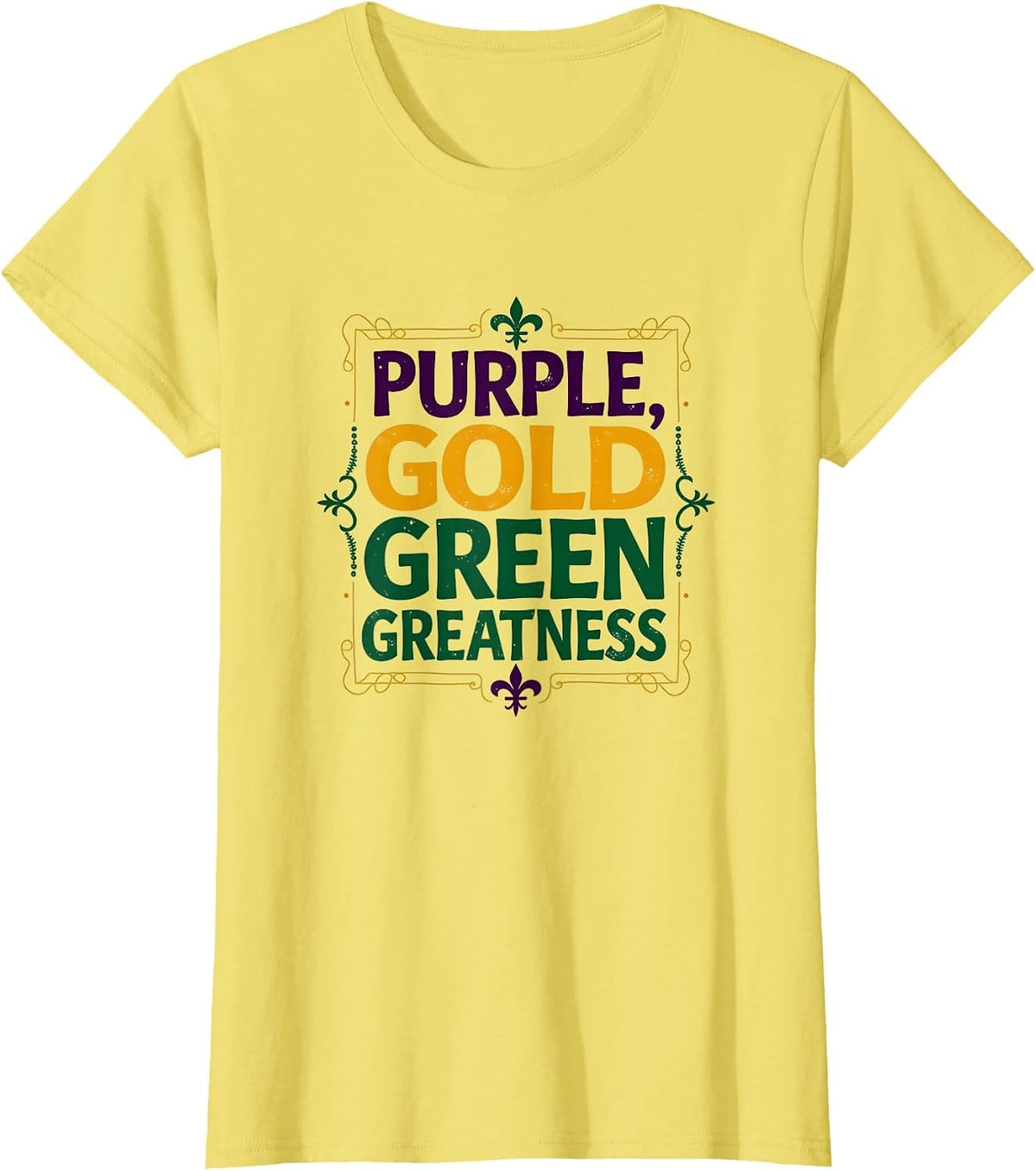 Purple Gold Green Greatness Mardi Gras Design T-Shirt - Lemon Yellow
