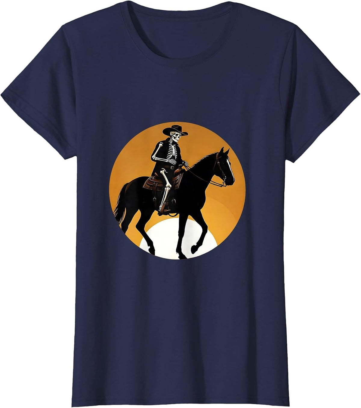 Women's Skeleton Cowboy Riding Into the Sunset T-Shirt - Navy Blue