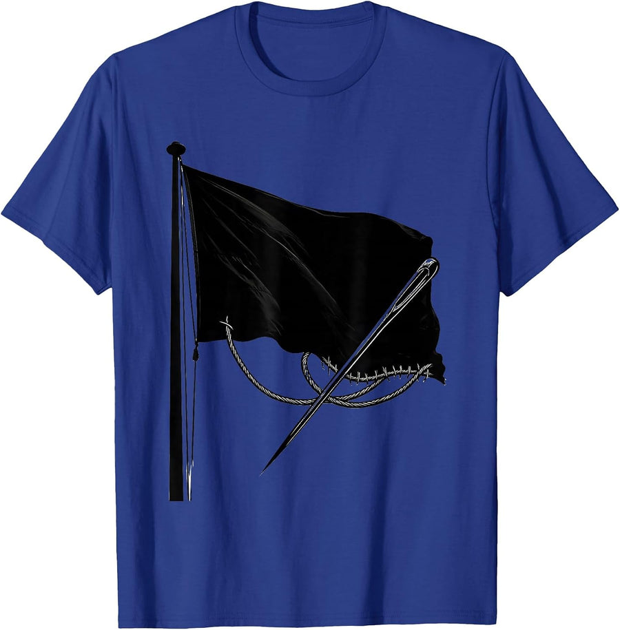 Hand-Sewn Flag Needle and Thread Illustration T-Shirt - Royal Blue