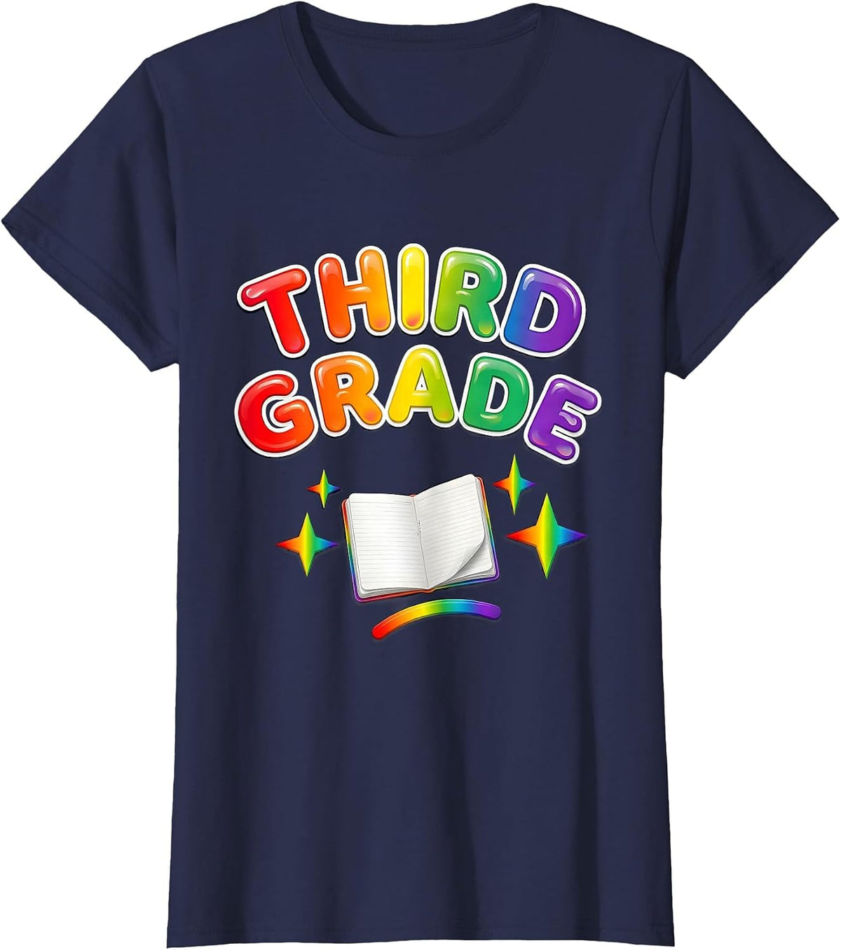 Women's Third Grade Colorful Back To School Teacher Student First T-Shirt - Navy Blue