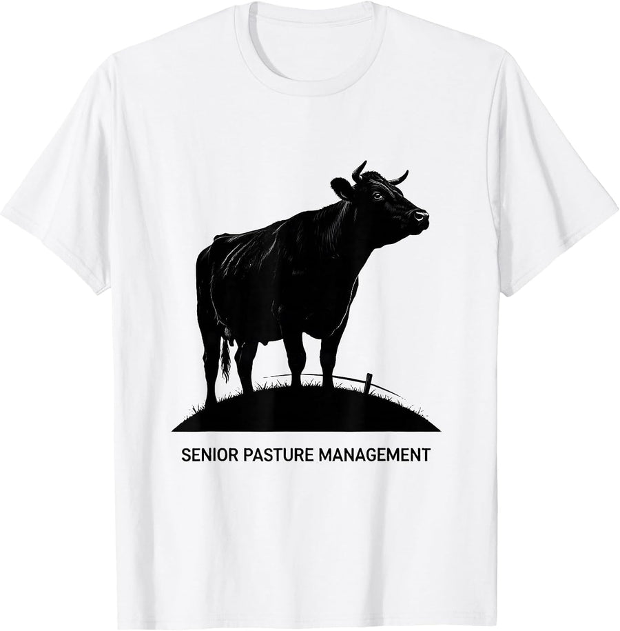 Men's Senior Pasture Management Funny Cow Farmer Cow Lover Gift T-Shirt - White