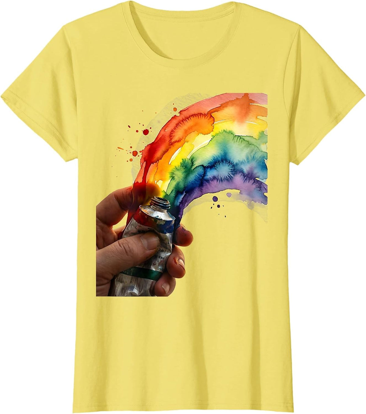 Art Teacher Paint Tube Rainbow Graphic T-Shirt - Lemon Yellow