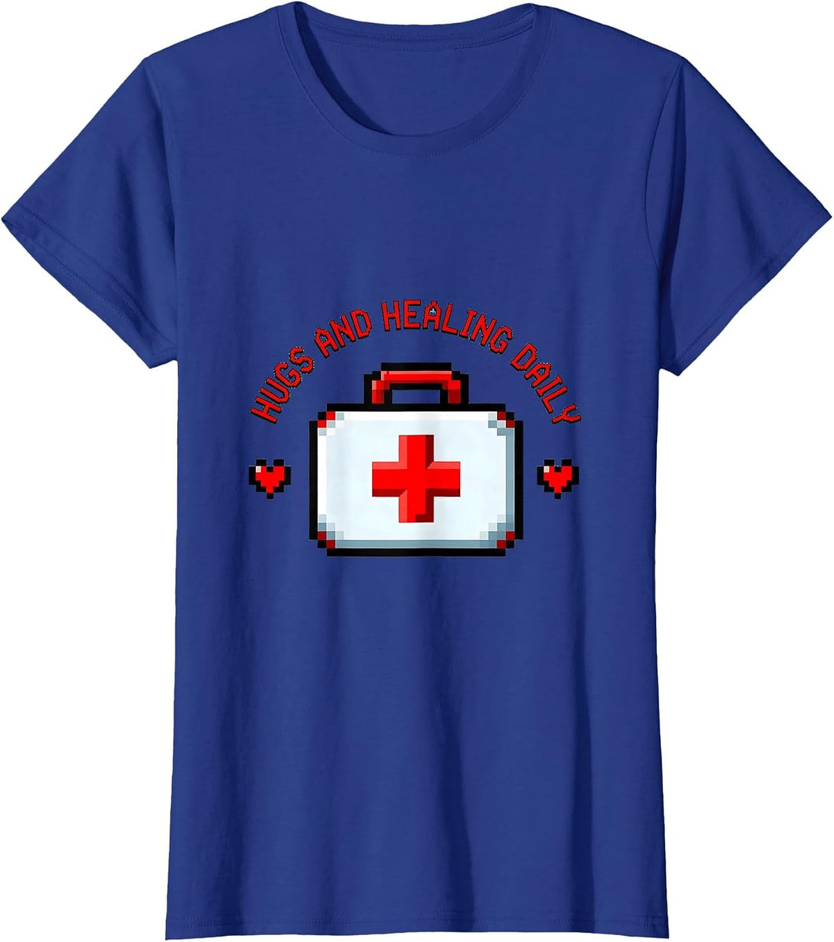 Women's Hugs and Healing Daily School Nurse Design T-Shirt - Royal Blue