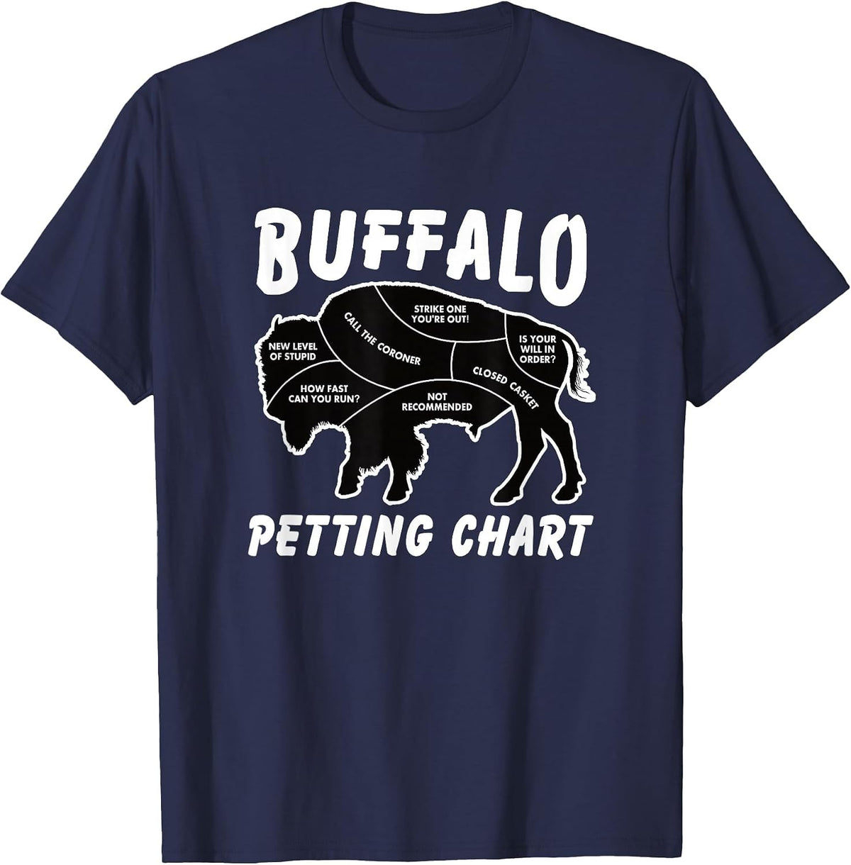 Buffalo Wildlife Petting Chart for Bison Lovers T-Shirt - Navy Blue