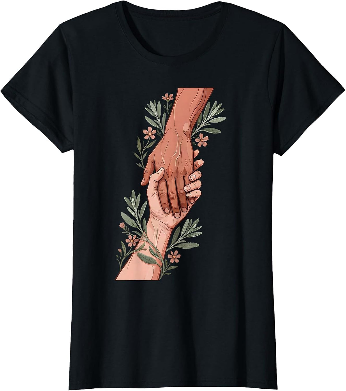 Women's Social Worker Helping Hand Graphic Design T-Shirt - Black