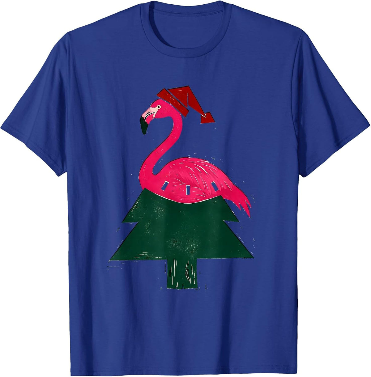 Pink Flamingo Silhouette Geometric Christmas Tree Skirt T-Shirt - Royal Blue