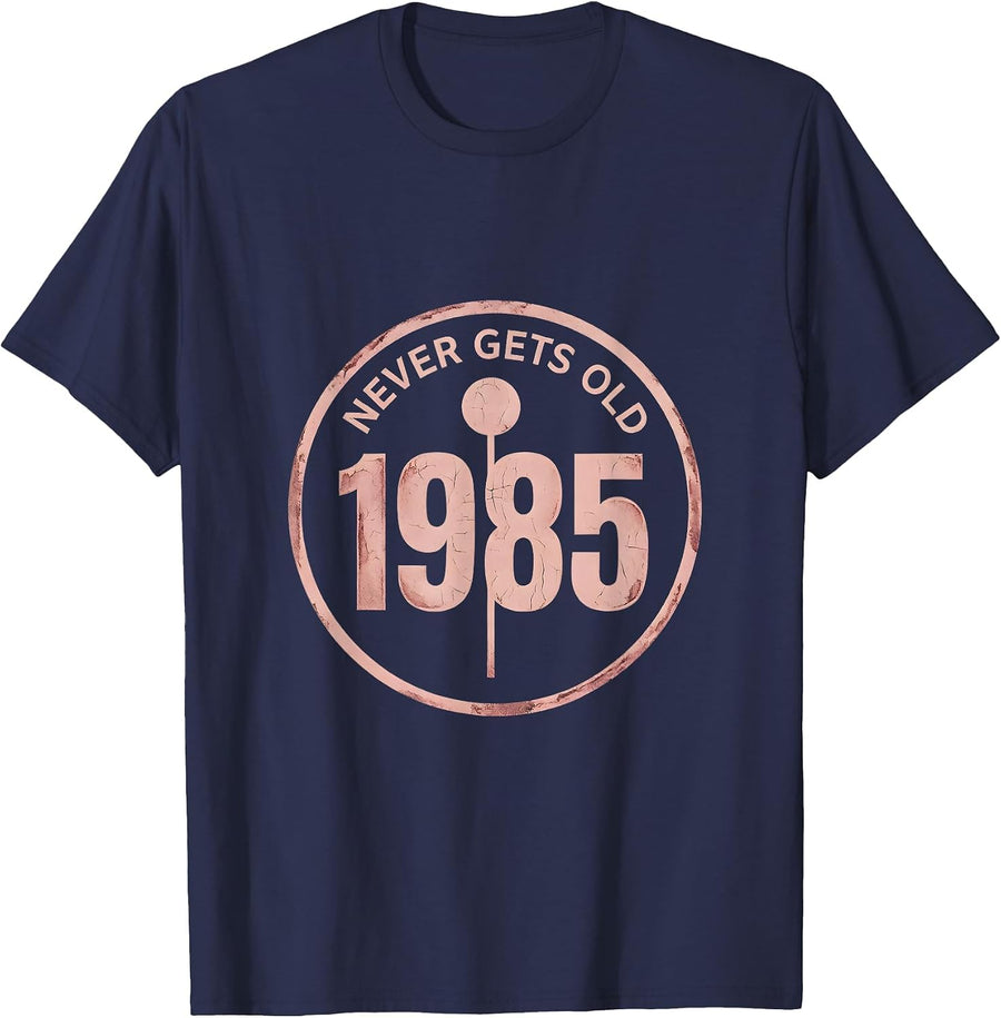 1985 Never Gets Old Vintage Birthday Design T-Shirt - Navy Blue