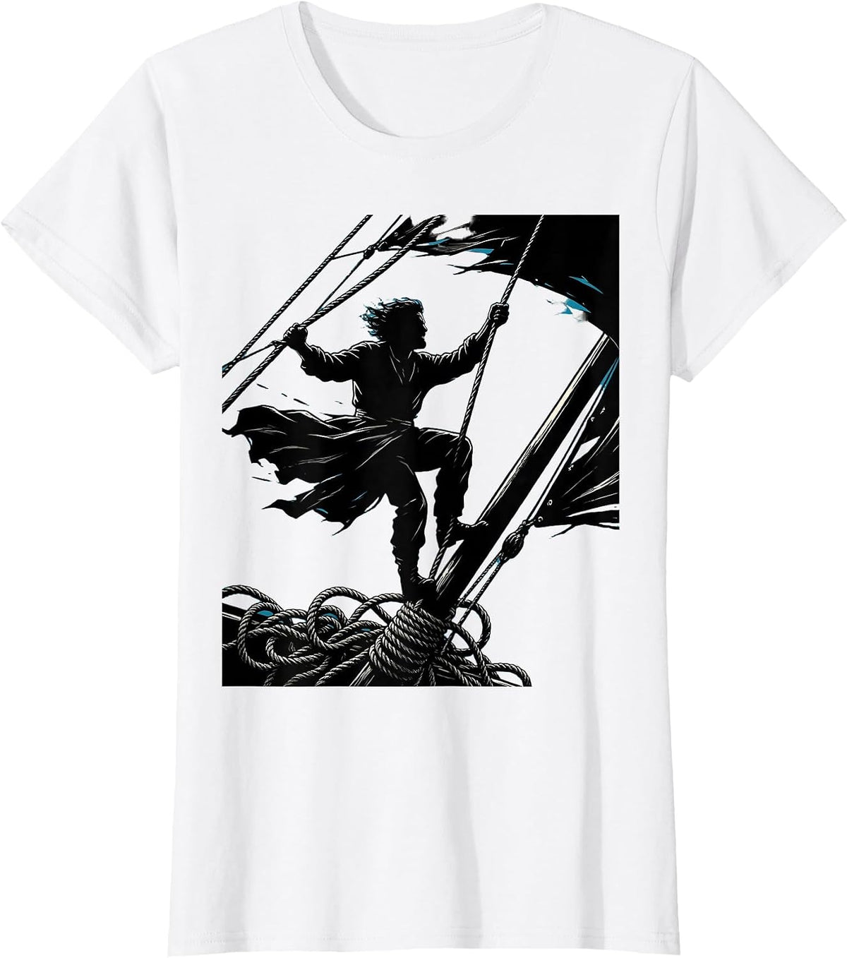 Sailor Climbing Rope Rigging in High Winds T-Shirt - White