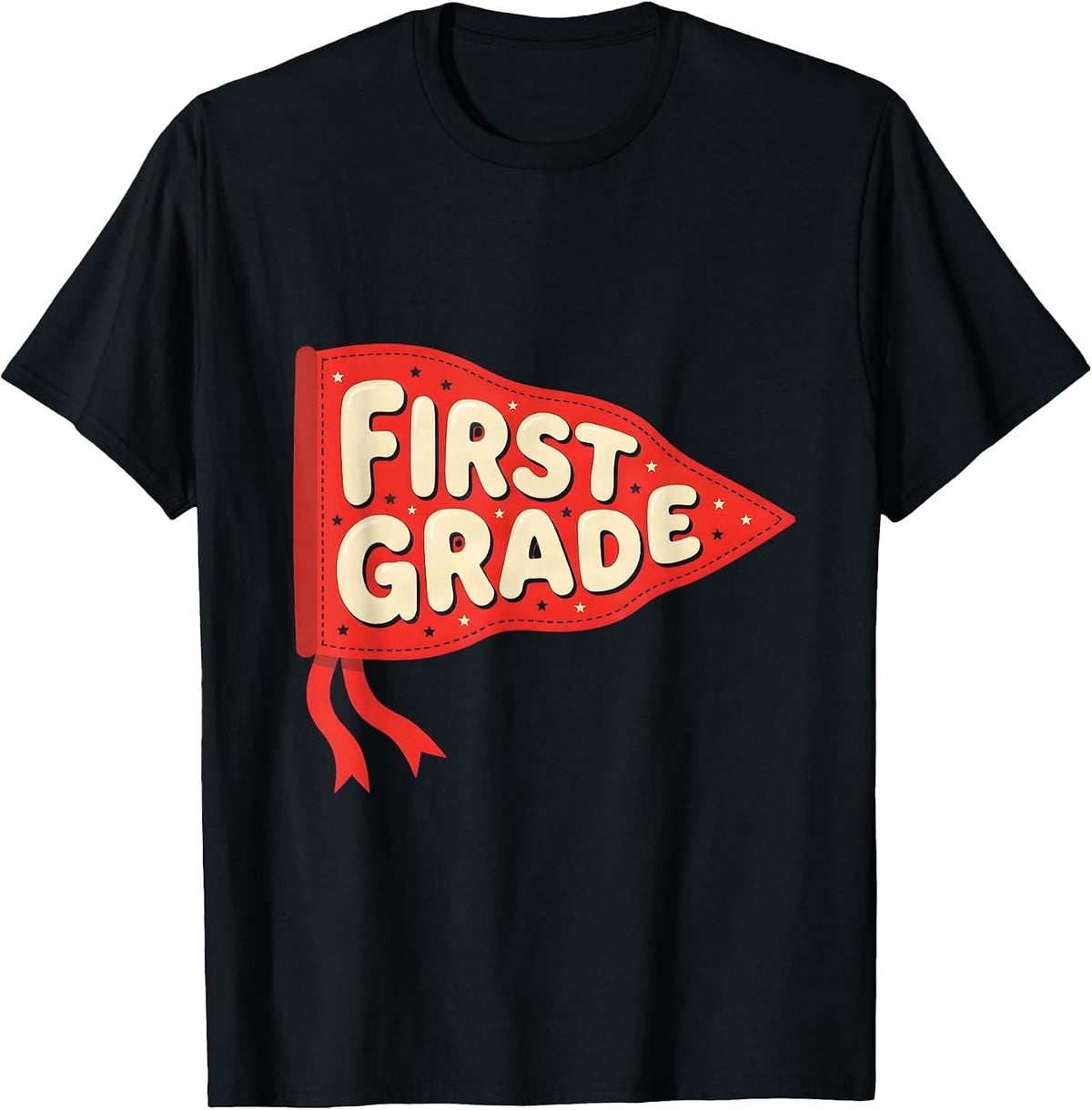 Men's First Grade Preppy Pennant Flag Back to School Teacher T-Shirt - Black