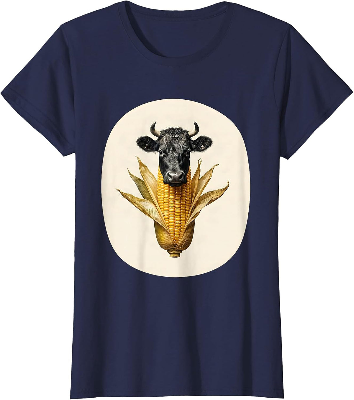 Women's Minimal Cow Corn Cob Funny Farm Animal Lover T-Shirt - Navy Blue