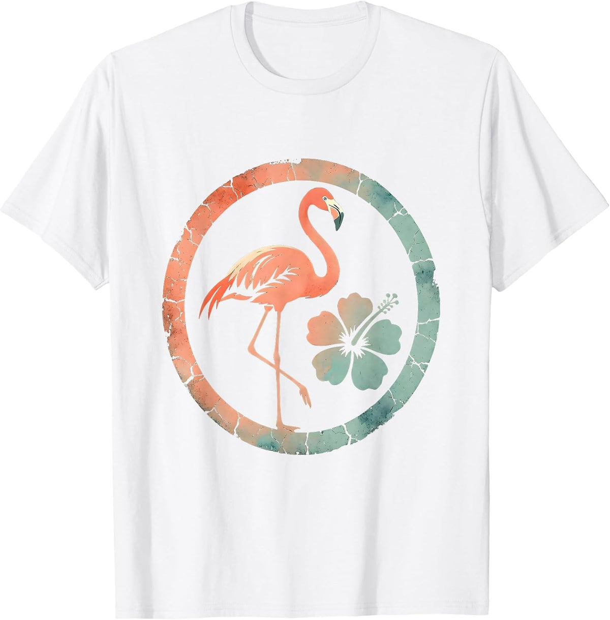 Men's Flamingo Balancing on One Leg at Sunset T-Shirt - White