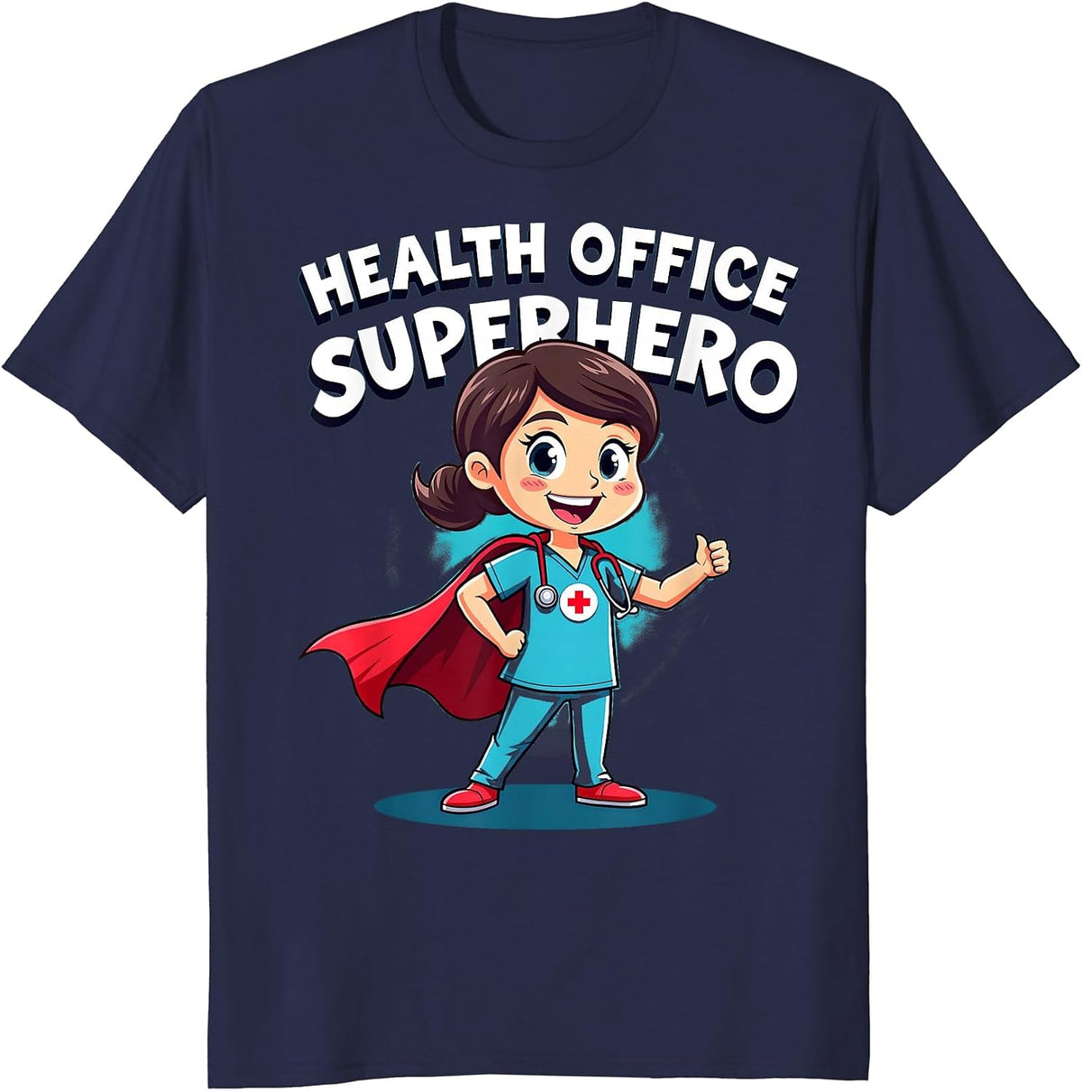 Health Office Superhero School Nurse Design T-Shirt - Navy Blue