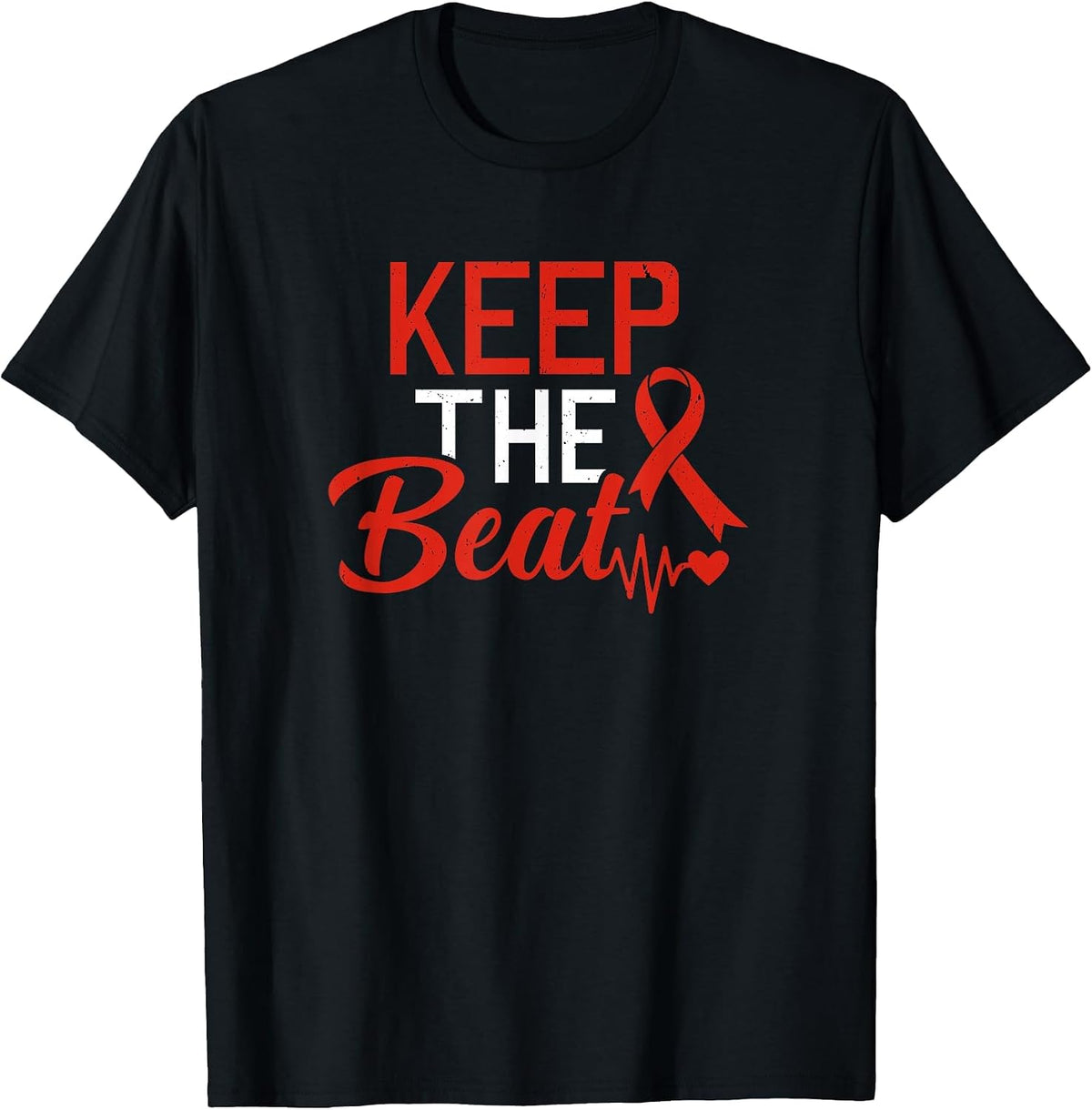 Heart Disease Keep The Beat CHD Heart Defect Awareness T-Shirt - Black