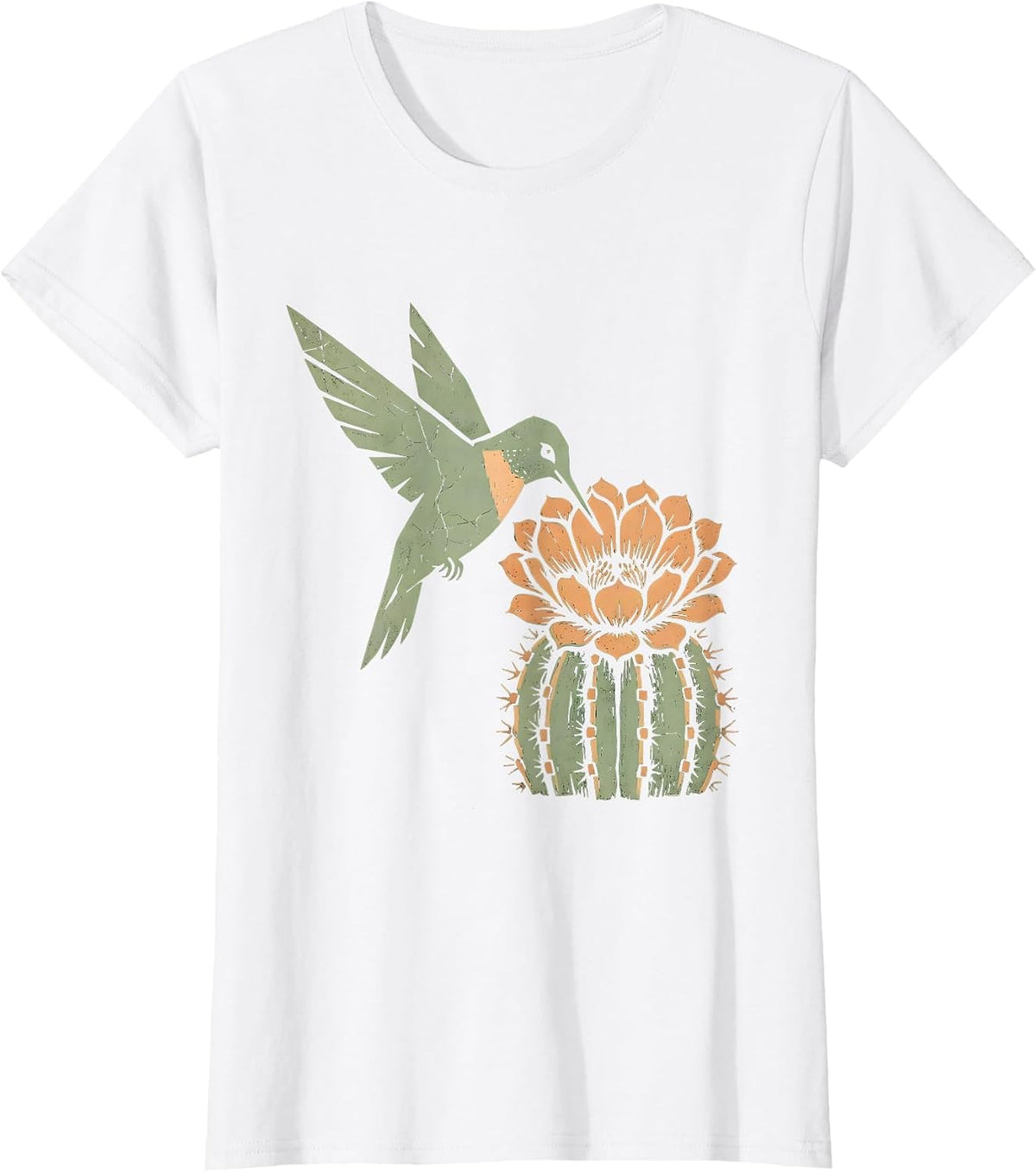 Boho Hummingbird Desert Cactus Flower Art T-Shirt - White