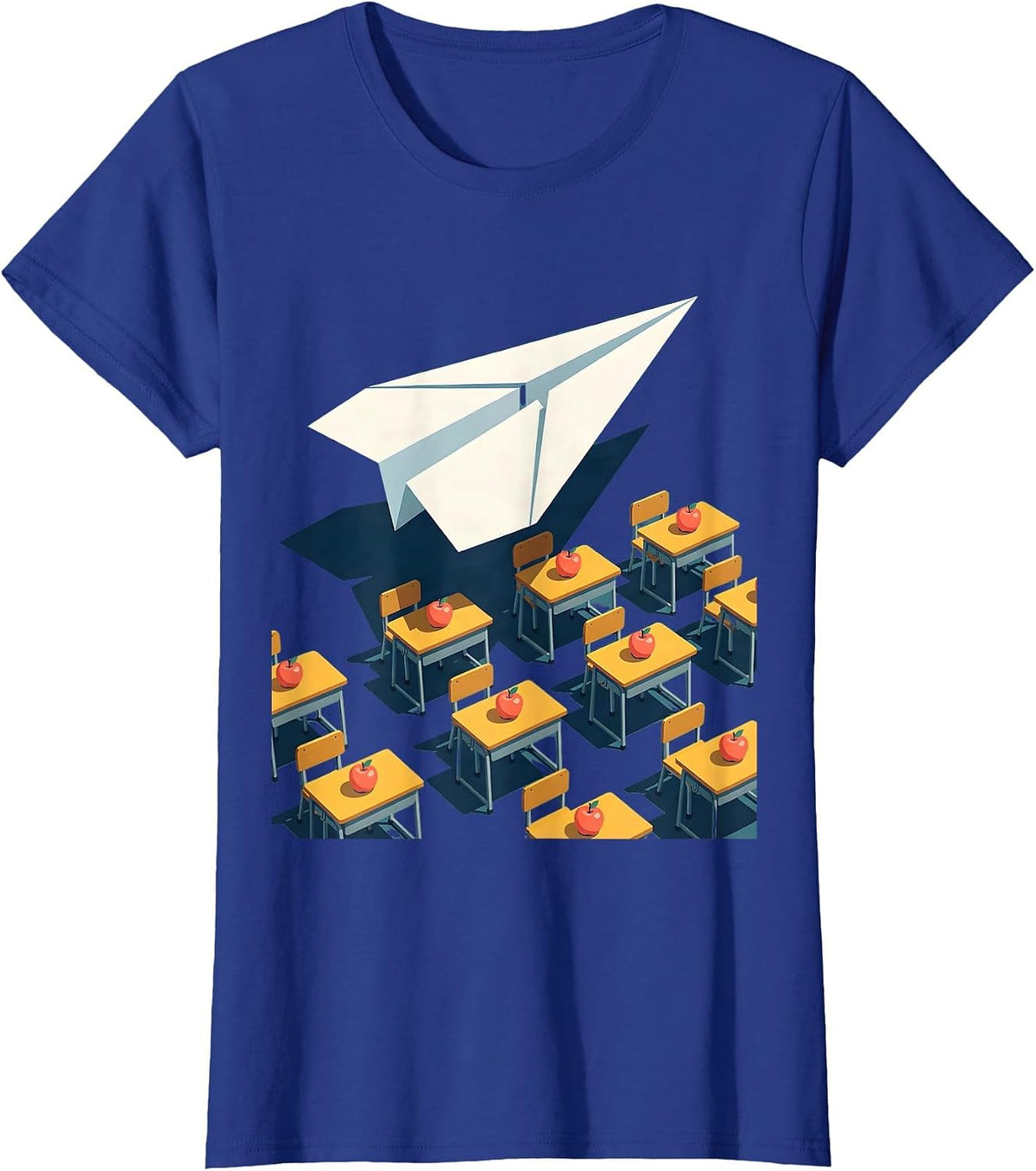Women's First Grade Teacher Paper Airplane Classroom Art T-Shirt - Royal Blue