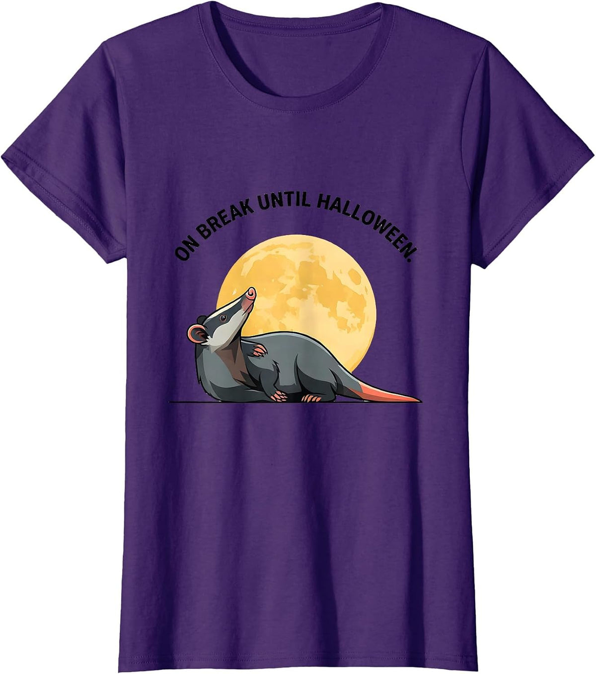 Women's On Break Until Halloween Whimsical Spooky Opossum Halloween T-Shirt - Purple