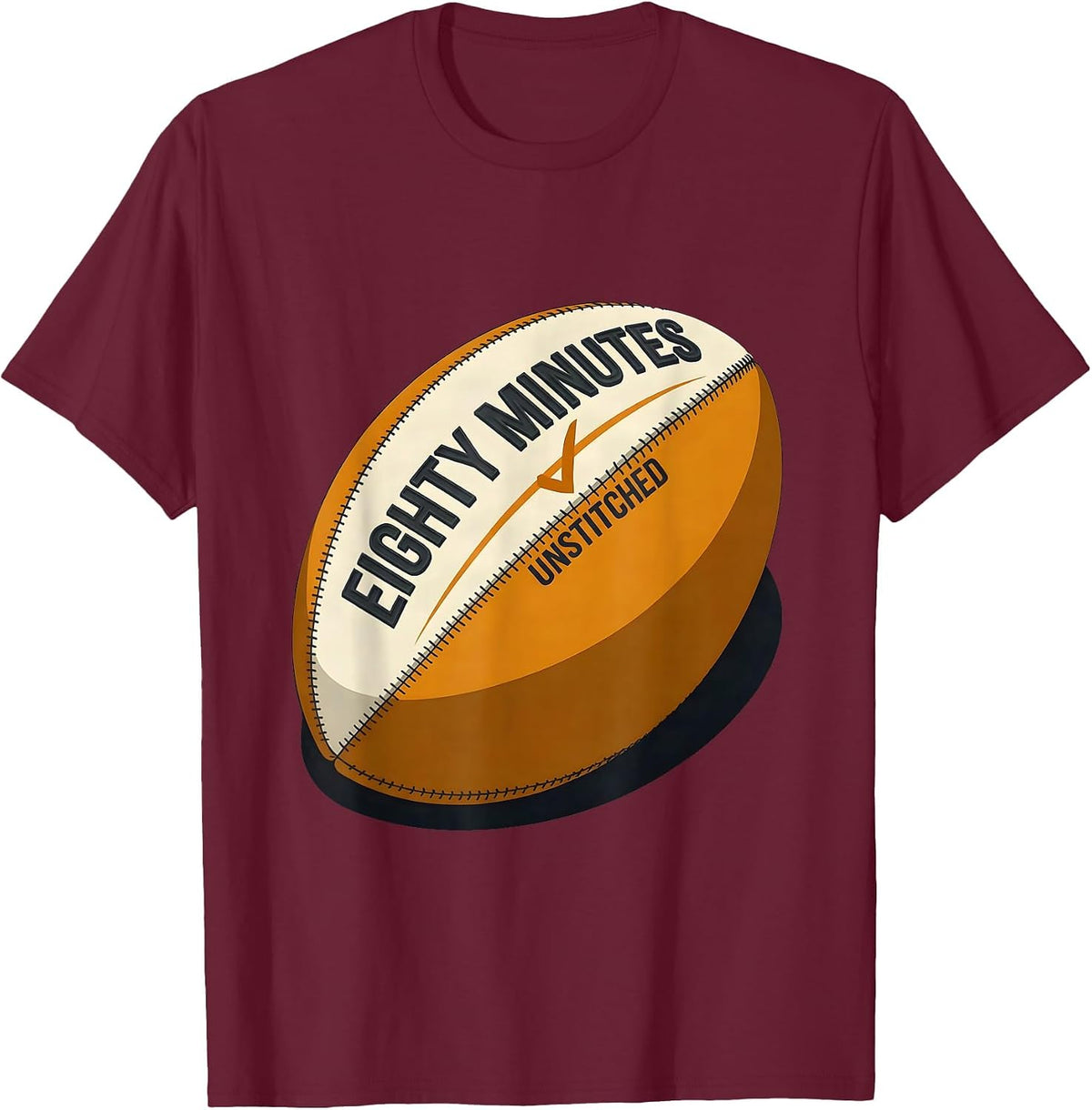 EIGHTY MINUTES UNSTITCHED Rugby Fan Kiwi Pride Supporter T-Shirt - Burgundy
