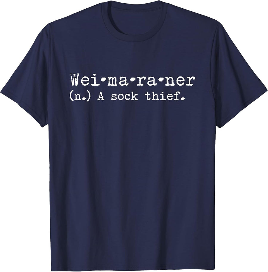 A Sock Thief Weimaraner Dog T-Shirt - Navy Blue