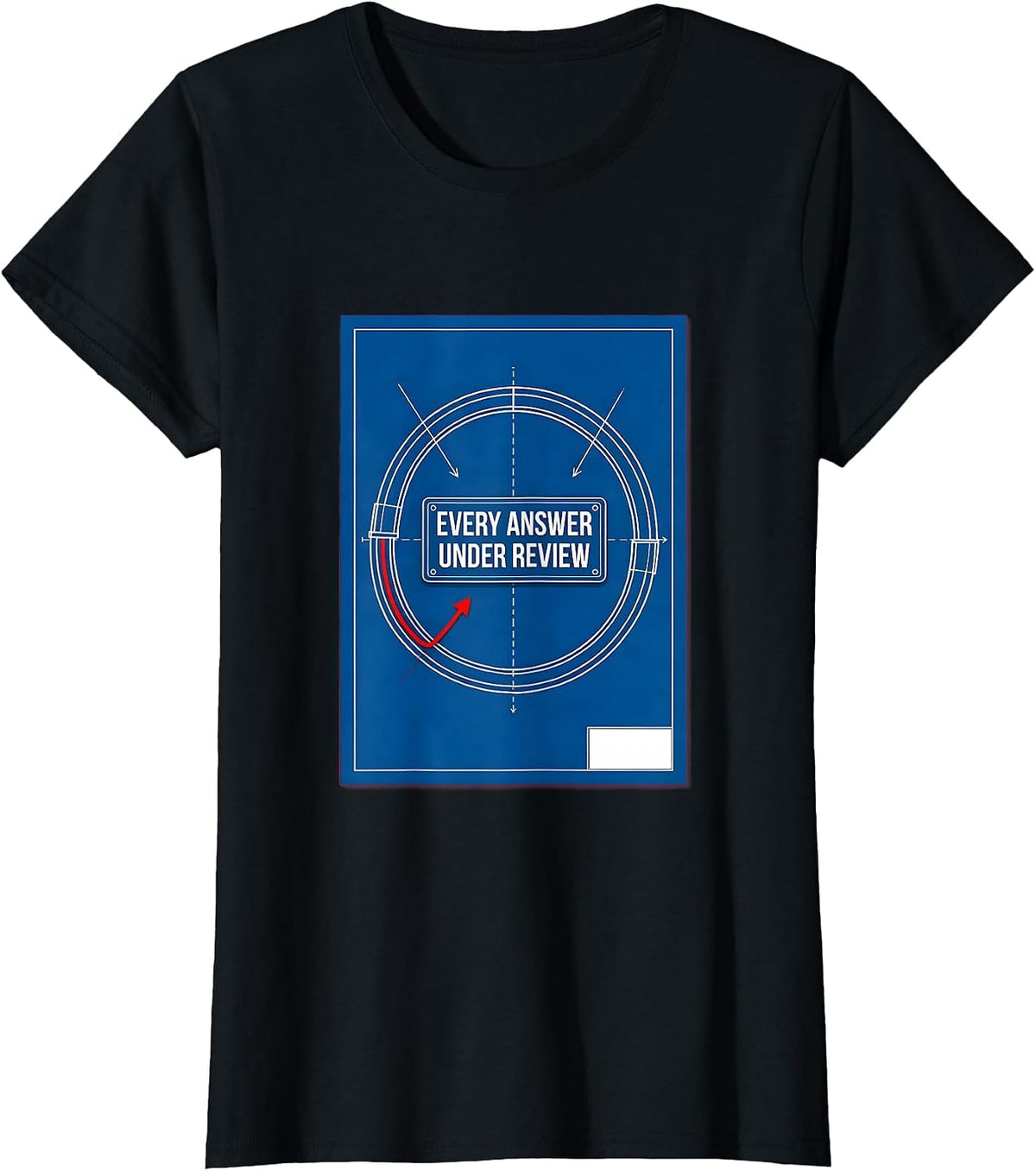 Every Answer Under Review Technical Blueprint Critical T-Shirt - Black