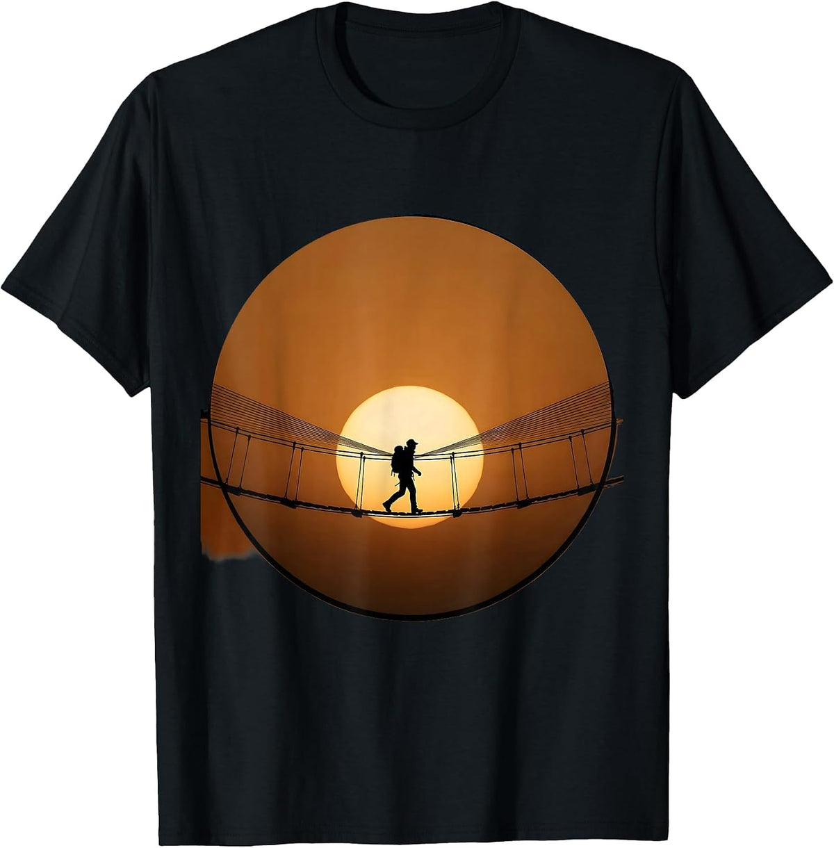Men's Rope Bridge Hiker Sunset Adventure Graphic T-Shirt - Black