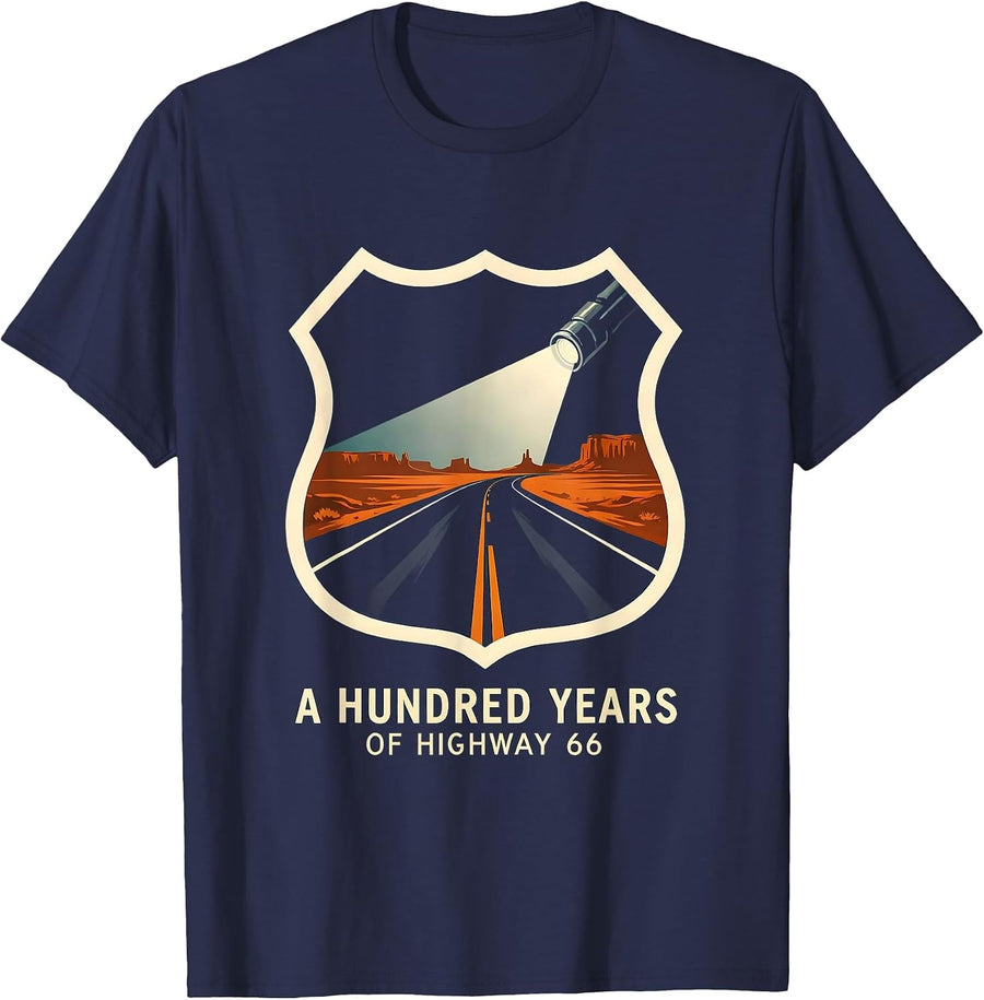 A Hundred Years Of Highway 66 Vintage Centennial Souvenir T-Shirt - Navy Blue