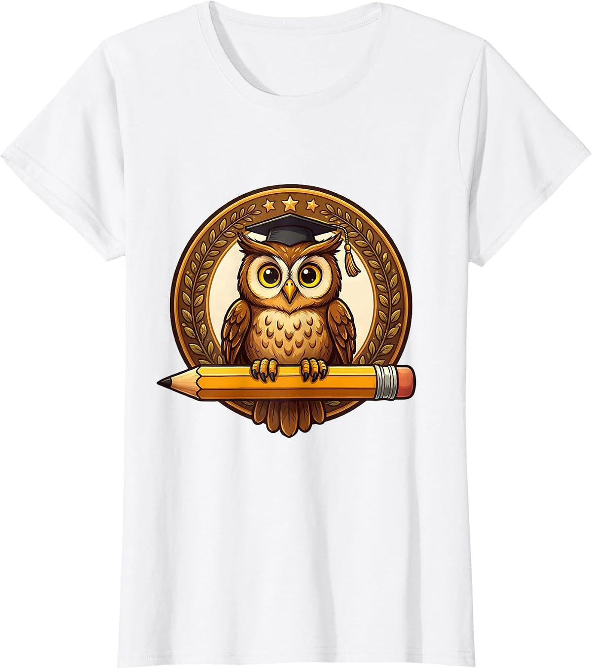 Women's First Grade Teacher Owl Graduation Cap Pencil T-Shirt - White