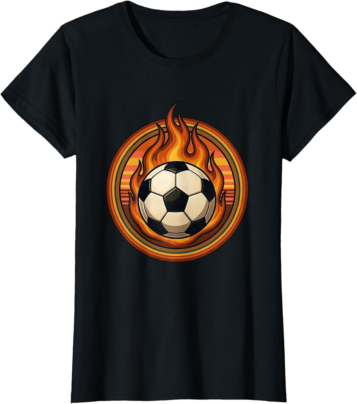 Flaming Soccer Ball Fire Soccer Saturdays T-Shirt - Black