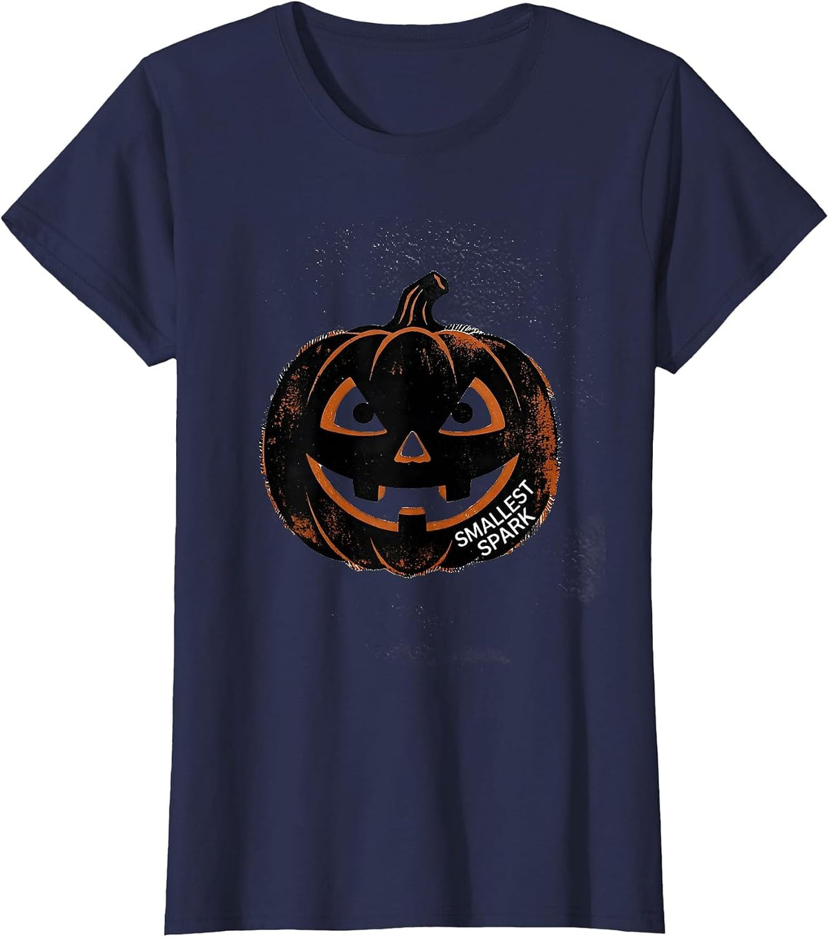 Women's Smallest Spark Rubber Stamp Vintage Jack O Lantern Halloween T-Shirt - Navy Blue